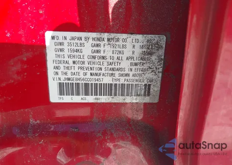 2012 Honda Fit Sport from USA, damaged, VIN JHMGE8H56CC019457